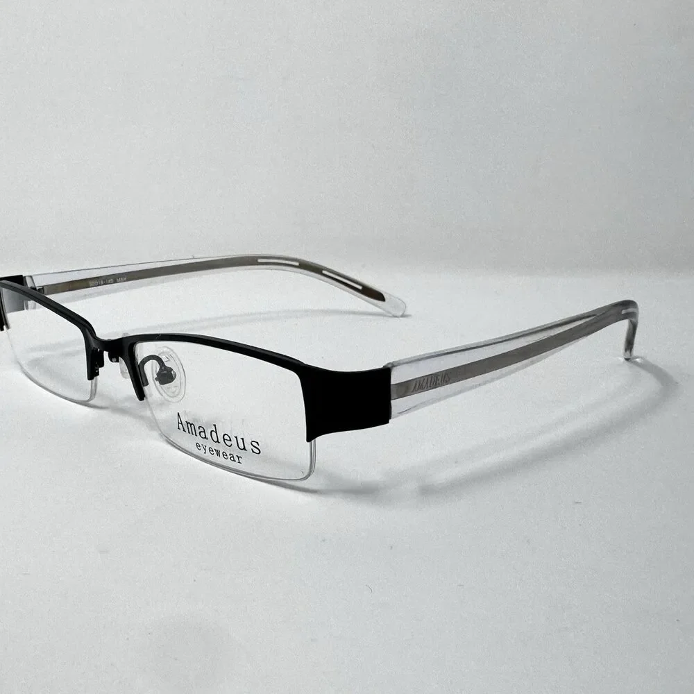 Amadeus AS0603 MBK Half Rim Eyeglass Frames Black Clear 50-18-140